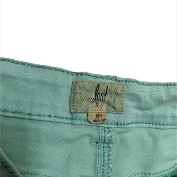 Lost Shorts Shortie Mint Green Stretch Denim Low Rise Fray Sz 26 Womens Cut Offs - Picture 3 of 3
